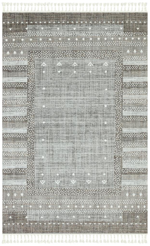 Marakes Scandinavian Patterned Fringed Thin Rug 1607