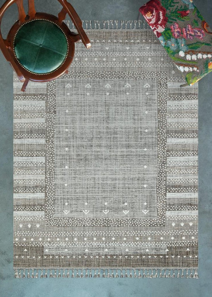 Marakes Scandinavian Patterned Fringed Thin Rug 1607