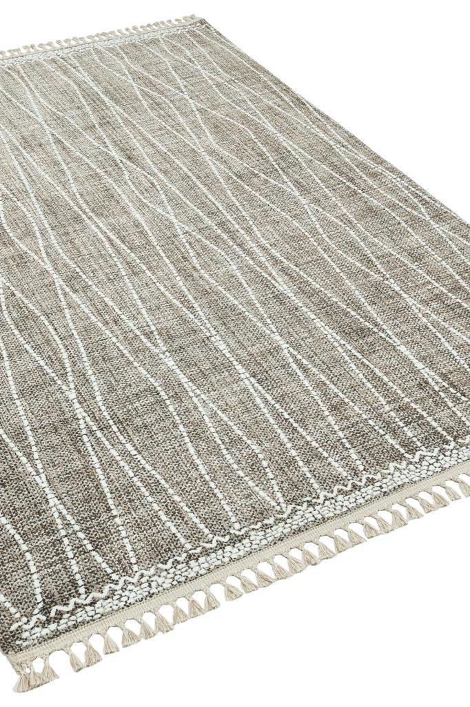 Marakes Scandinavian Patterned Fringed Thin Rug 1608