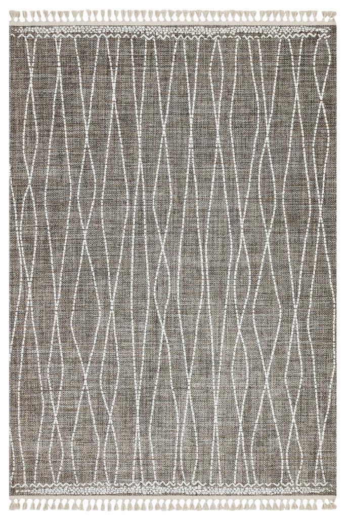 Marakes Scandinavian Patterned Fringed Thin Rug 1608
