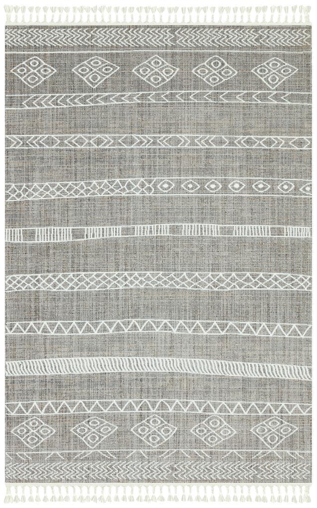 Marakes Scandinavian Patterned Fringed Thin Rug 1612