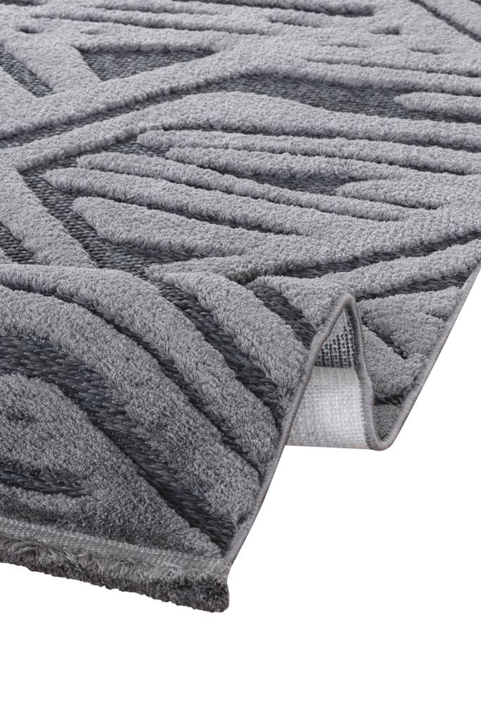 Orion Geometric and Embossed Patterned Dark Gray Area Rug 4224