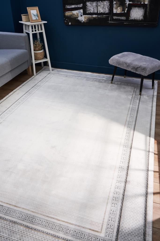 Queen Cream Bamboo Woven Modern Living Room Rug 8105