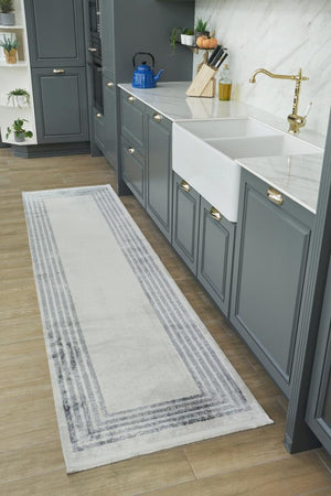 Riena Thin Gray Kitchen Rug with Washable Non-Slip Base 1141