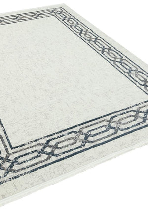 Riena Thin Gray and Blue Kitchen Rug with Washable Non-Slip Base 1131