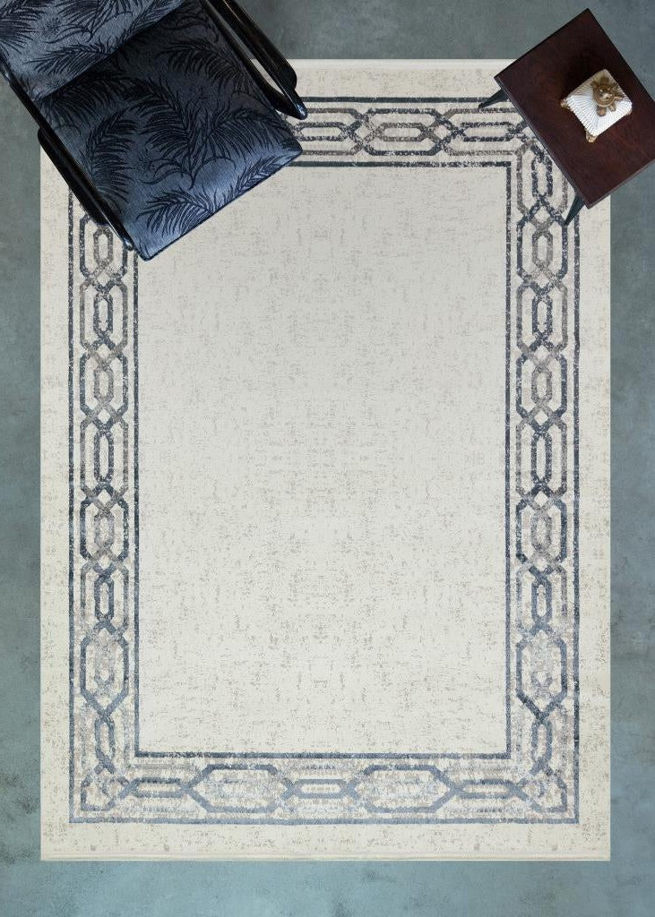 Riena Thin Gray and Blue Kitchen Rug with Washable Non-Slip Base 1131