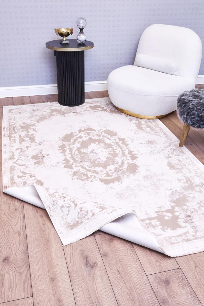 Serenity Ecru Viscose Woven Modern Living Room Rug 7851