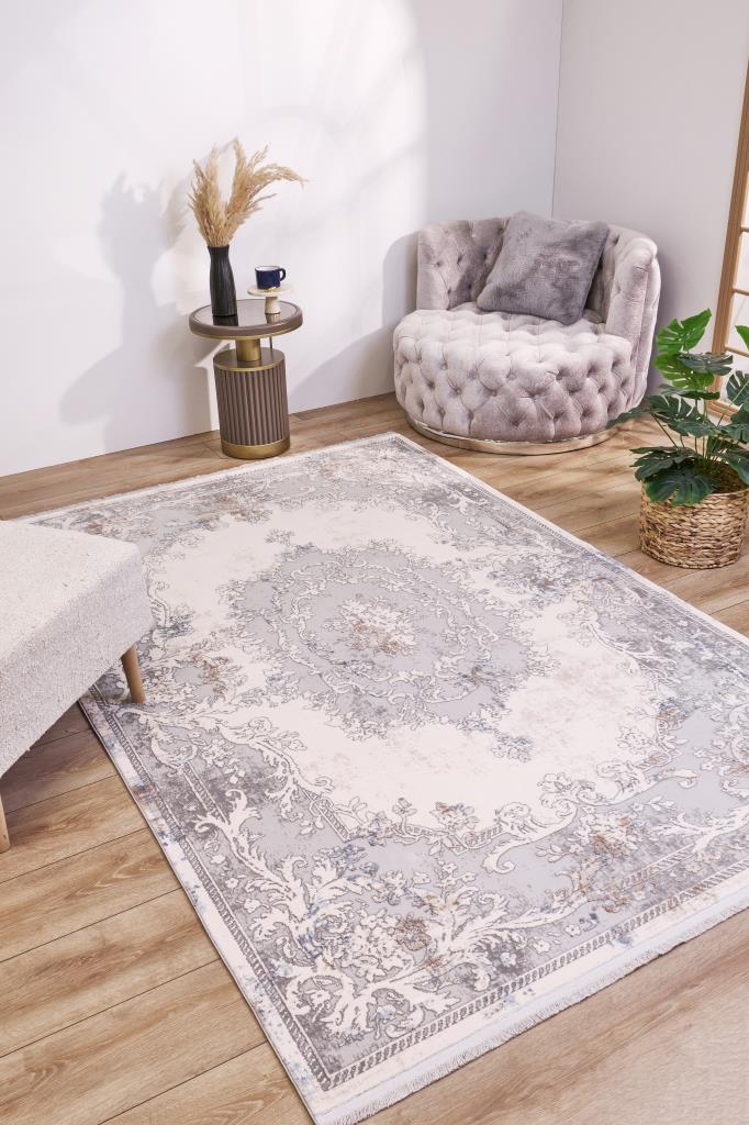 Serenity Gray Viscose Woven Modern Living Room Rug 7852