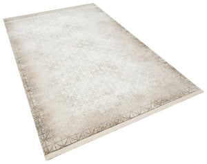 Solid Modern and Plain Patterned Fringed Cream Rug 8321