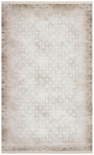 Solid Modern and Plain Patterned Fringed Cream Rug 8321