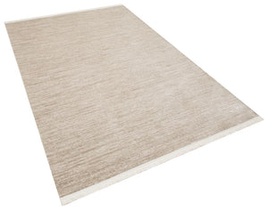 Solid Modern and Plain Patterned Fringed Cream Rug 8333