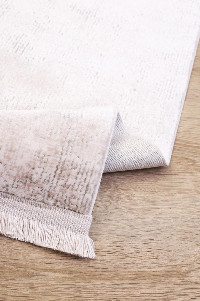 Solid Modern and Plain Patterned Fringed Cream Rug 8353