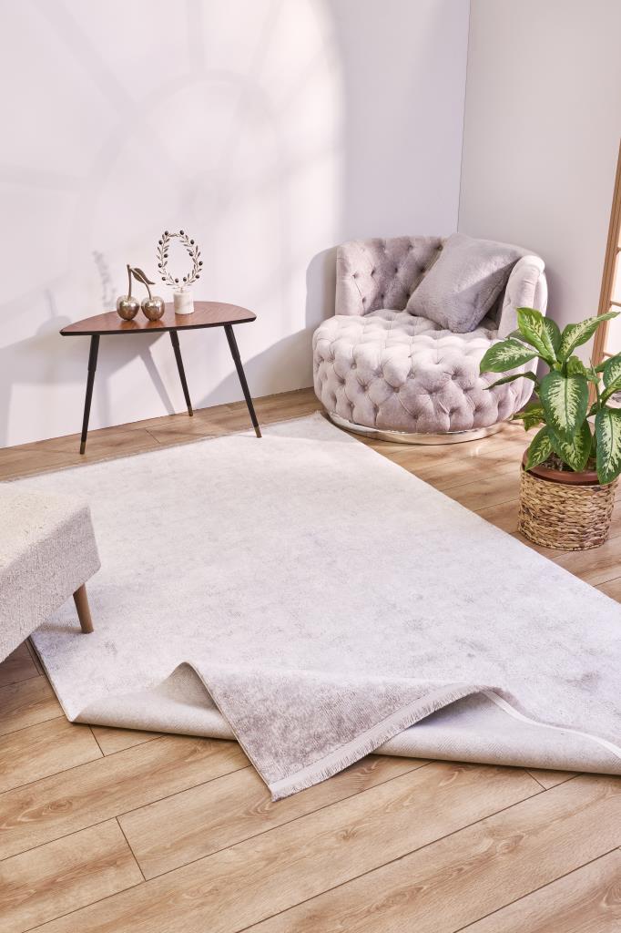 Solid Modern and Plain Patterned Fringed Gray Rug 8352