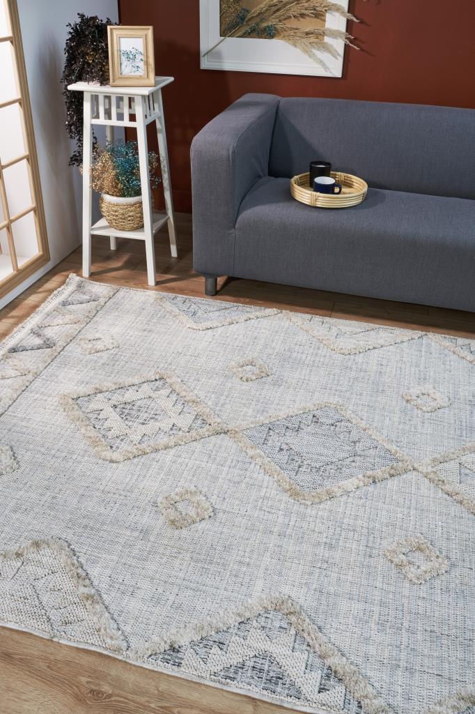 Vesta Scandinavian and Embossed Patterned Beige Area Rug 9542
