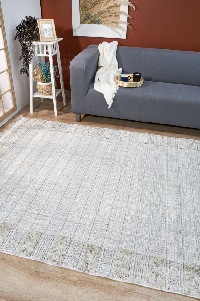 Vesta Scandinavian and Embossed Patterned Beige Area Rug 9551