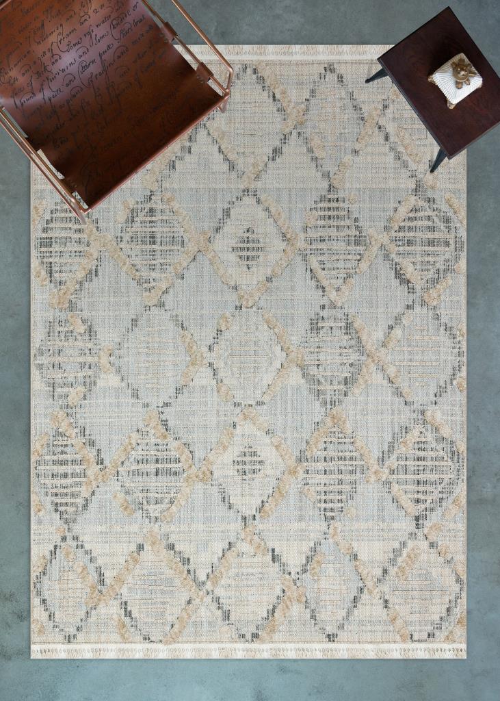 Vesta Scandinavian and Embossed Patterned Beige Area Rug 9561