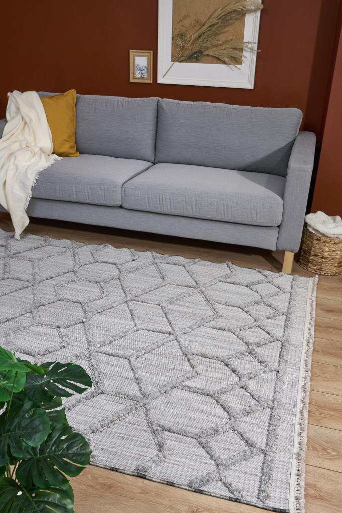 Vesta Scandinavian and Embossed Patterned Gray Area Rug 9523