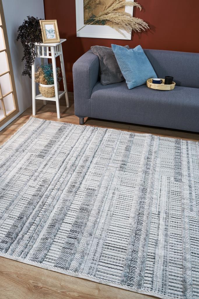 Vesta Scandinavian and Embossed Patterned Gray Area Rug 9531