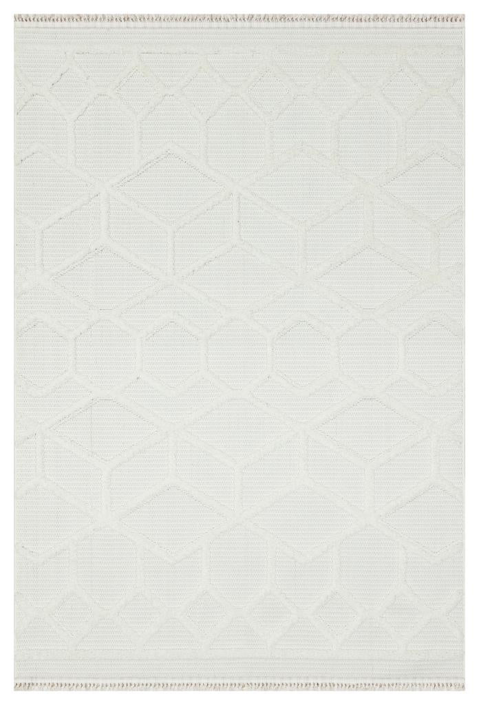Vesta Scandinavian and Embossed Patterned White Area Rug 9522