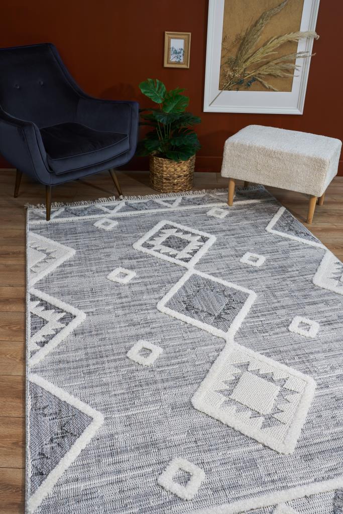 Vesta Scandinavian and Embossed Patterned White Area Rug 9541