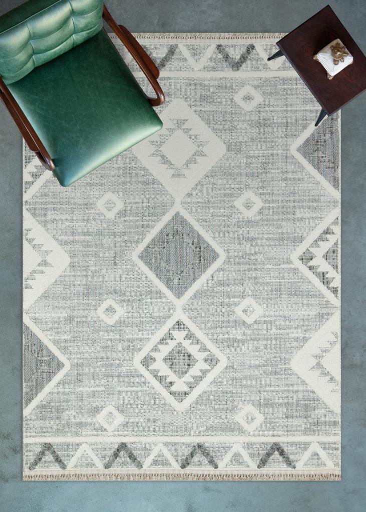 Vesta Scandinavian and Embossed Patterned White Area Rug 9541