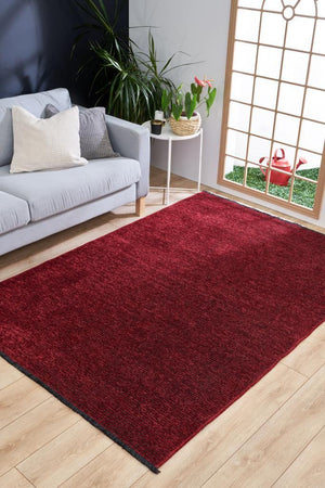 Zenith Washable Plain Pattern Red Rug 8908
