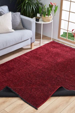 Zenith Washable Plain Pattern Red Rug 8908