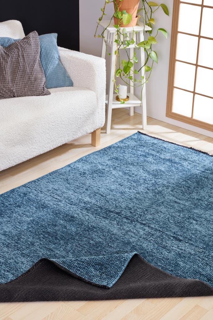 Zenith Washable Plain Pattern Turquoise Rug 8906