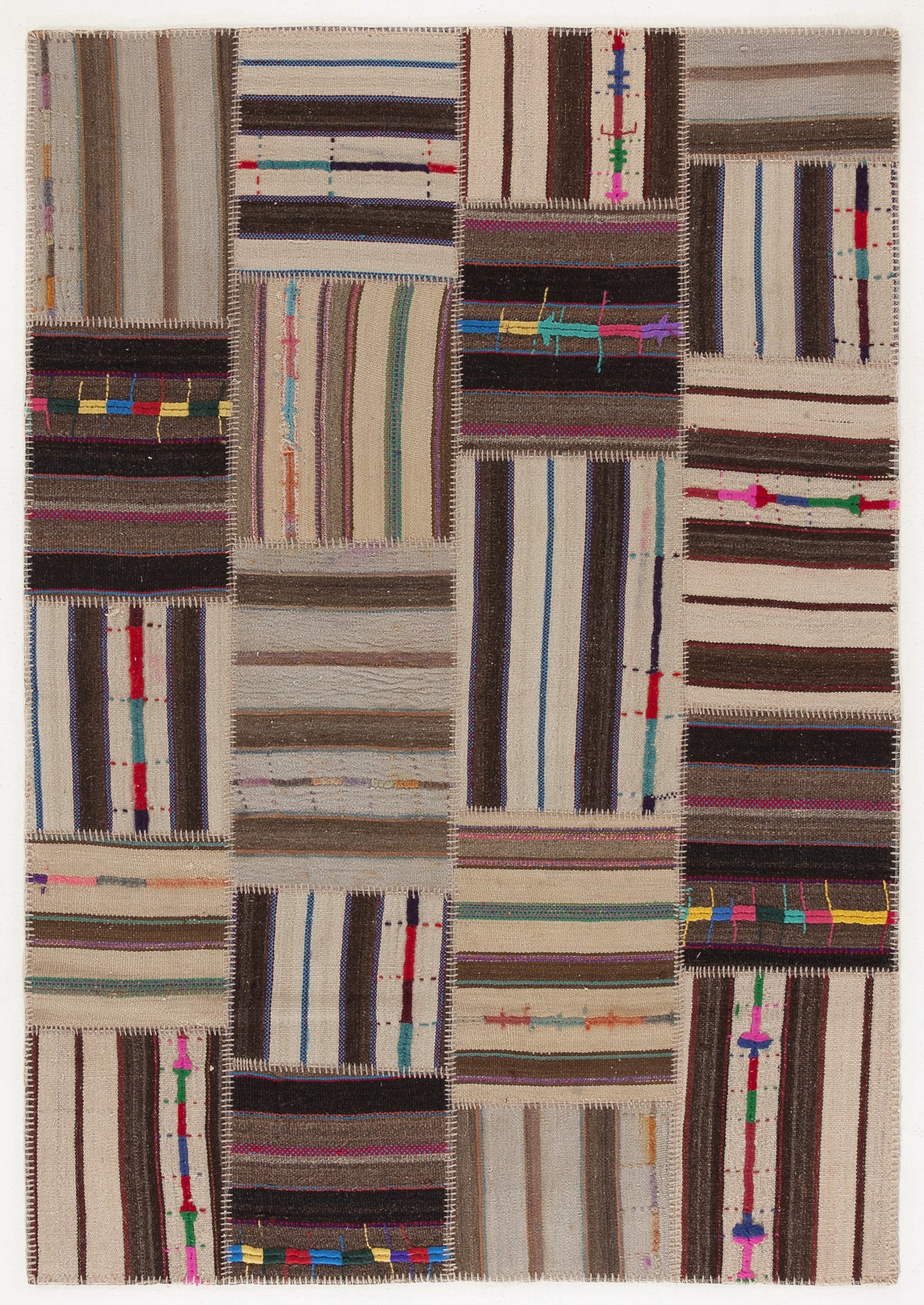 Naturel Over Dyed Kilim Patchwork Unique Rug 5&#39;3&#39;&#39; x 7&#39;7&#39;&#39; ft 160 x 230 cm