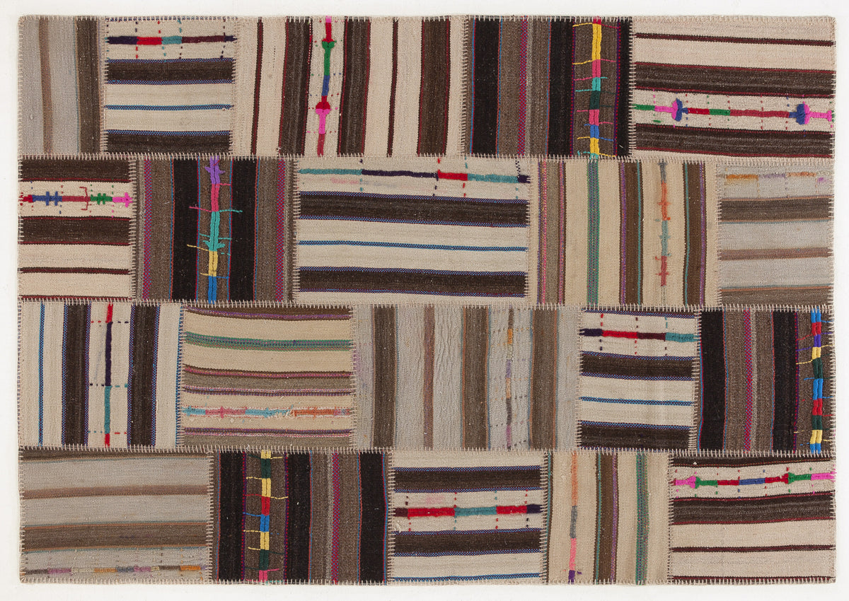 Naturel Over Dyed Kilim Patchwork Unique Rug 5&#39;3&#39;&#39; x 7&#39;7&#39;&#39; ft 160 x 230 cm