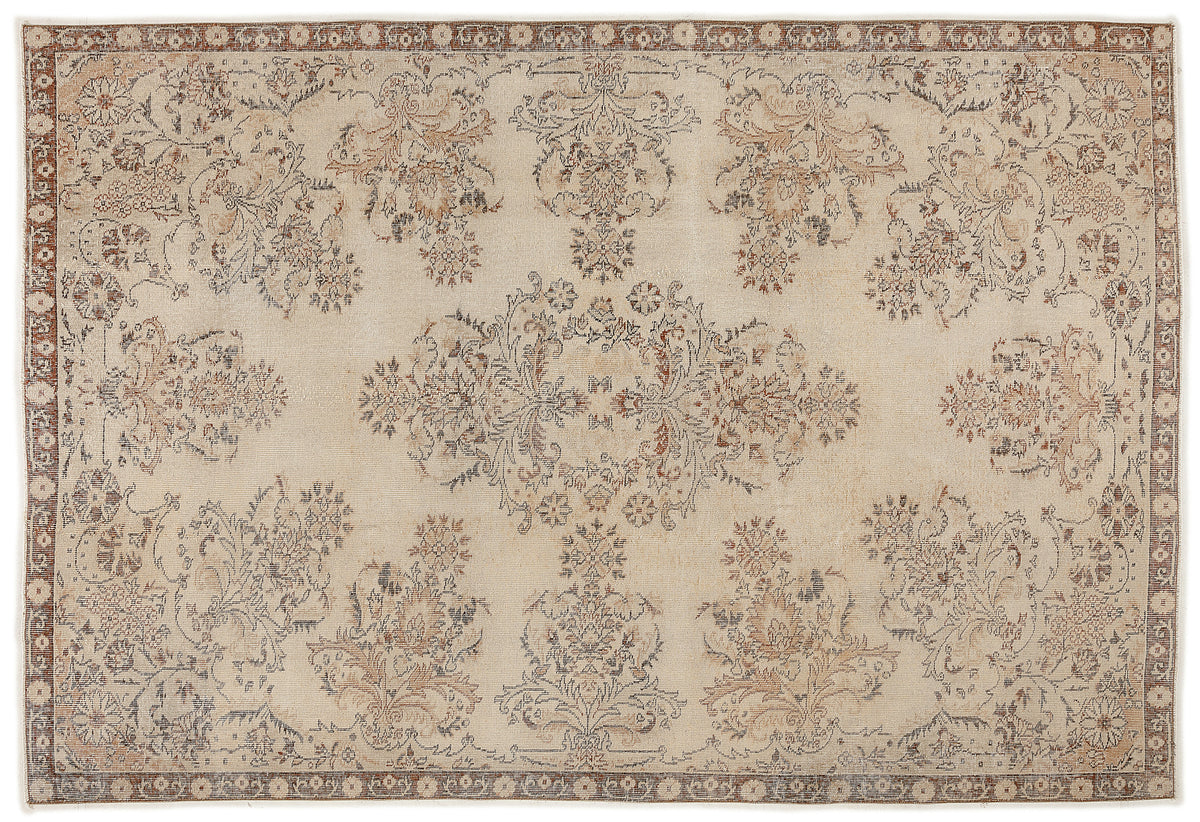Beige Over Dyed Vintage Rug 6&#39;8&#39;&#39; x 9&#39;7&#39;&#39; ft 203 x 293 cm