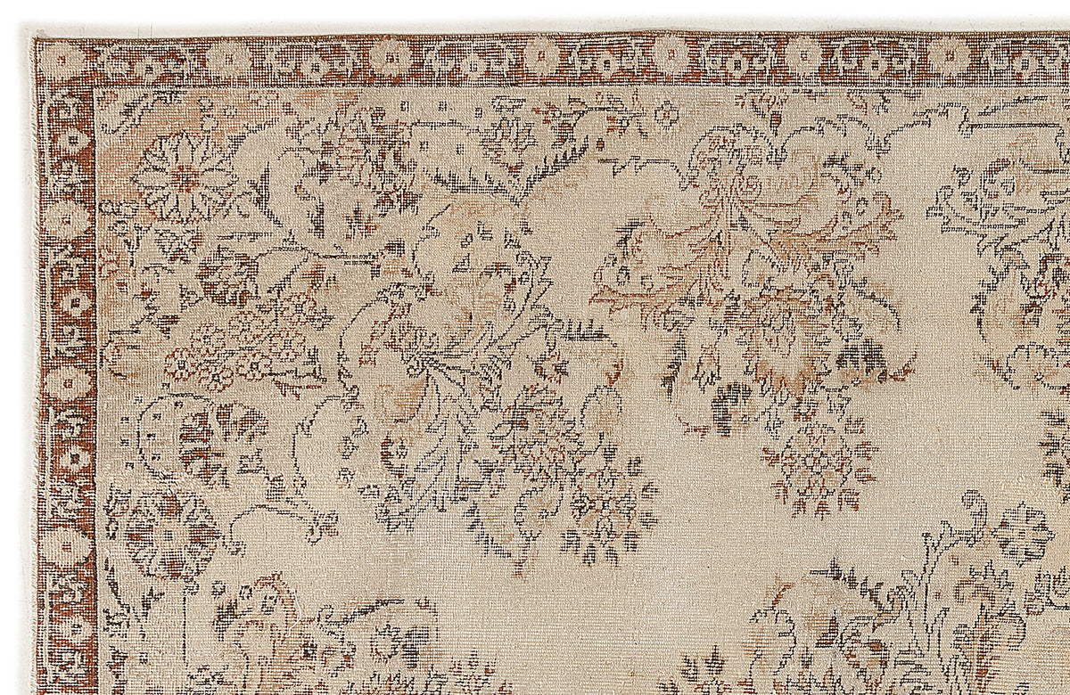 Beige Over Dyed Vintage Rug 6&#39;8&#39;&#39; x 9&#39;7&#39;&#39; ft 203 x 293 cm