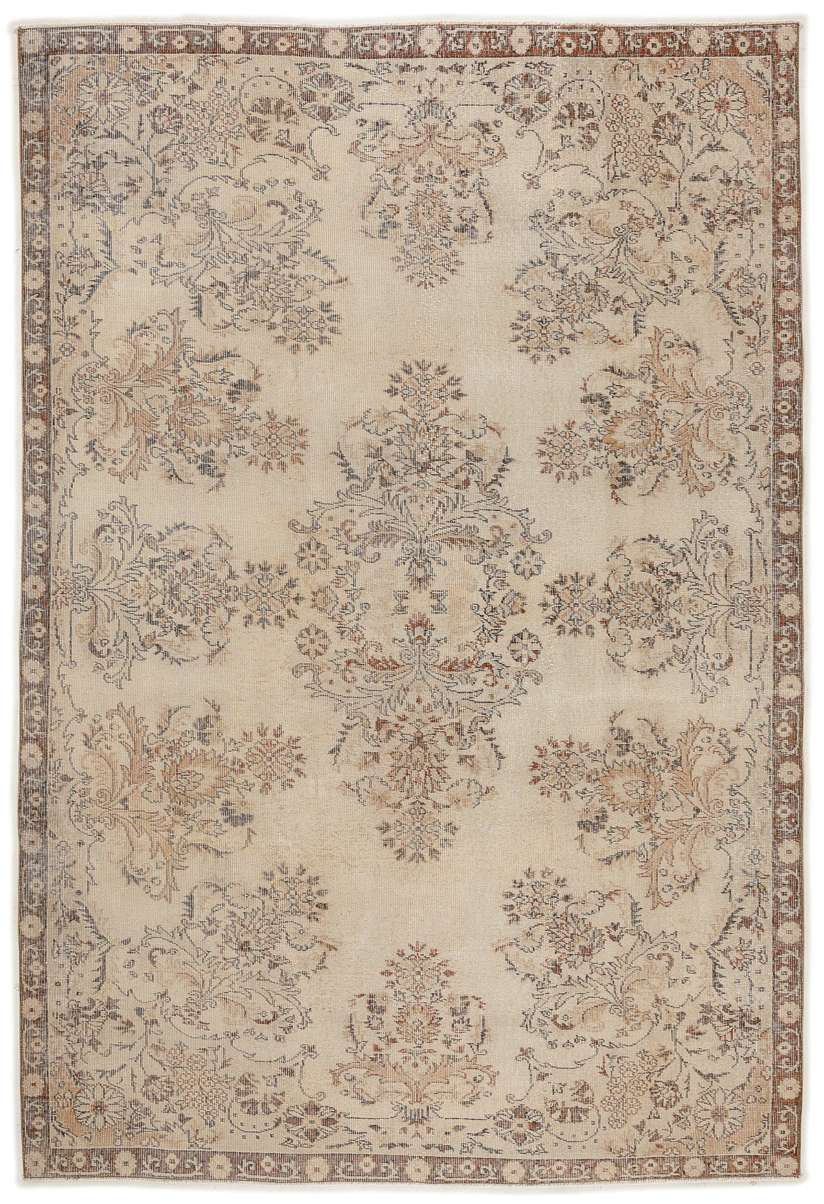 Beige Over Dyed Vintage Rug 6&#39;8&#39;&#39; x 9&#39;7&#39;&#39; ft 203 x 293 cm