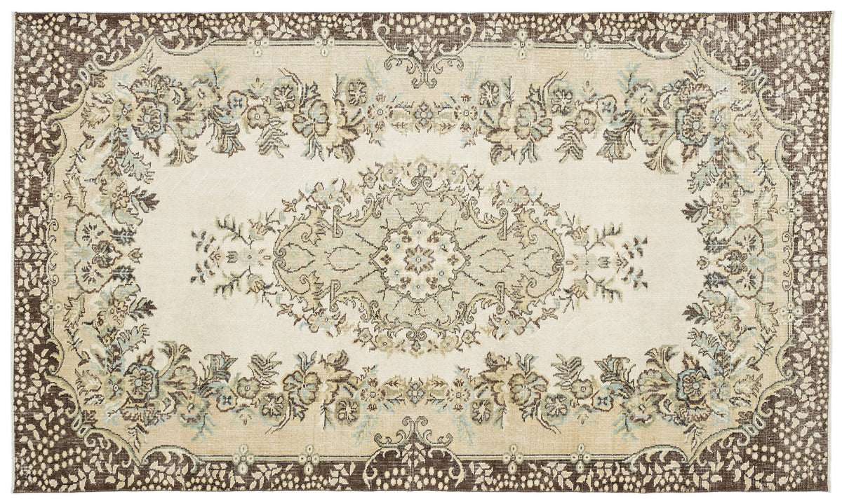 Beige Over Dyed Vintage Rug 5&#39;9&#39;&#39; x 9&#39;9&#39;&#39; ft 176 x 297 cm