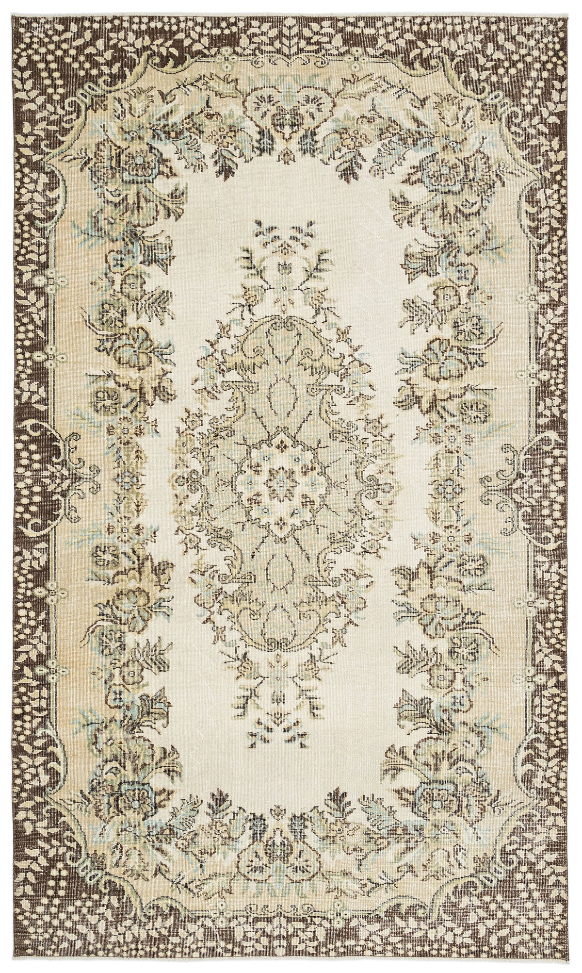 Beige Over Dyed Vintage Rug 5&#39;9&#39;&#39; x 9&#39;9&#39;&#39; ft 176 x 297 cm