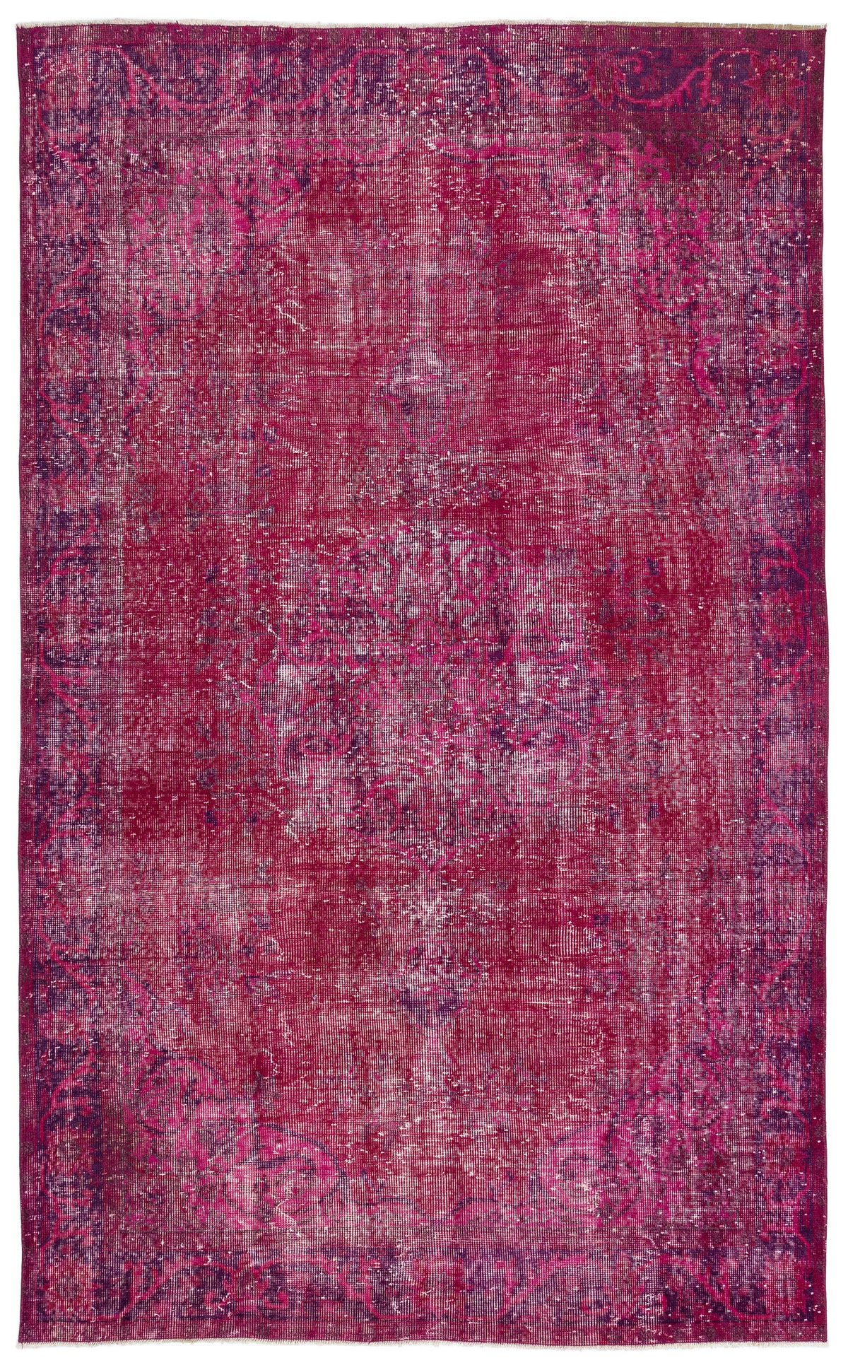 Fuchsia Over Dyed Vintage Rug 5&#39;7&#39;&#39; x 9&#39;1&#39;&#39; ft 171 x 278 cm