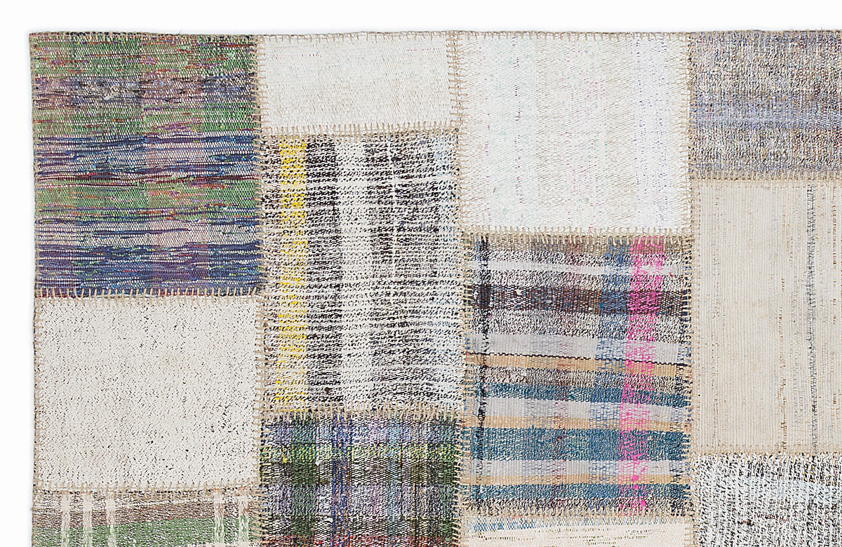 Striped Over Dyed Kilim Patchwork Unique Rug 5&#39;3&#39;&#39; x 7&#39;7&#39;&#39; ft 160 x 230 cm