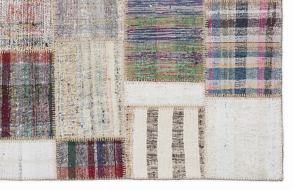 Striped Over Dyed Kilim Patchwork Unique Rug 5&#39;3&#39;&#39; x 7&#39;7&#39;&#39; ft 160 x 230 cm
