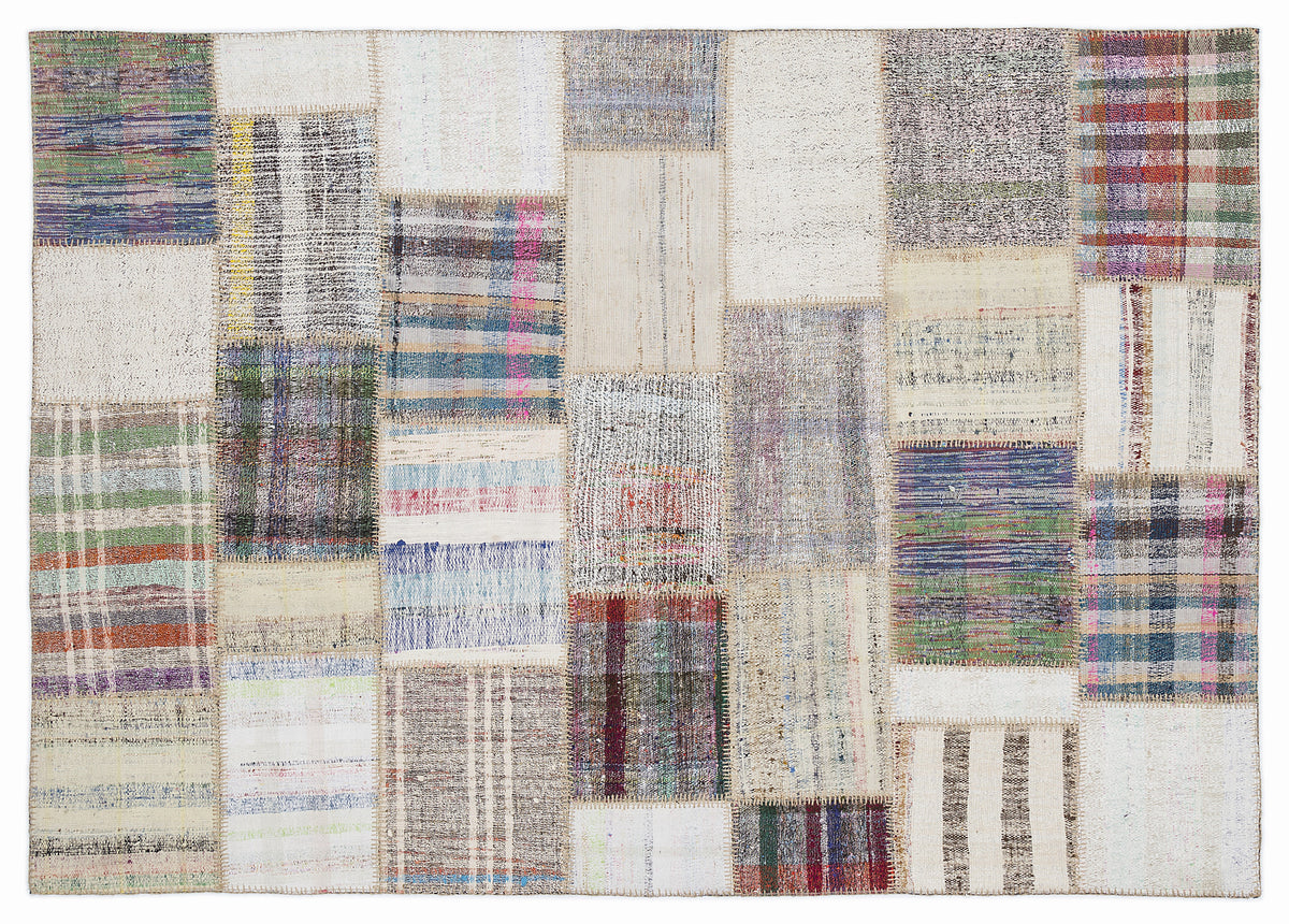 Striped Over Dyed Kilim Patchwork Unique Rug 5&#39;3&#39;&#39; x 7&#39;7&#39;&#39; ft 160 x 230 cm