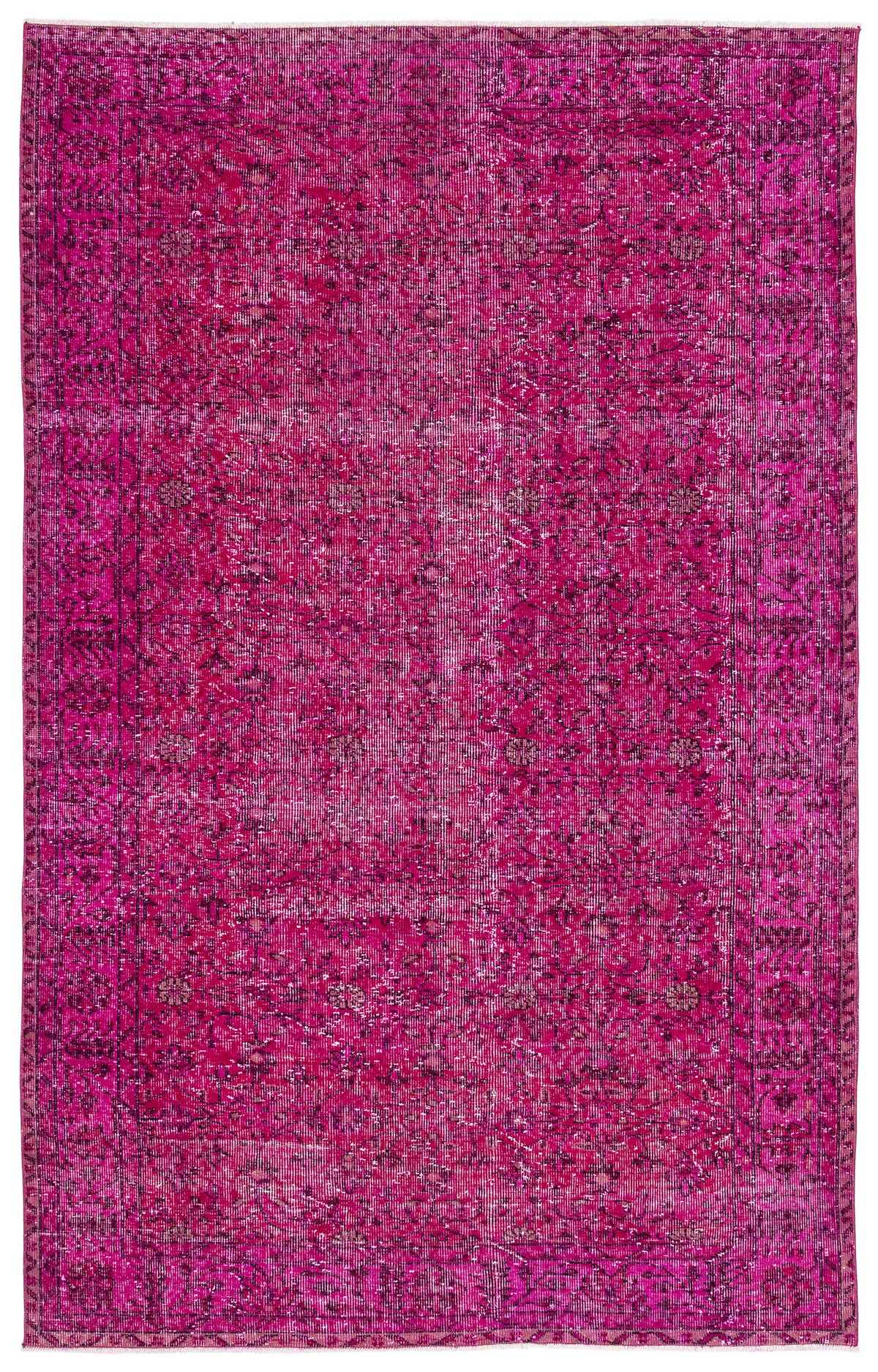 Fuchsia Over Dyed Vintage Rug 5&#39;7&#39;&#39; x 8&#39;10&#39;&#39; ft 170 x 269 cm