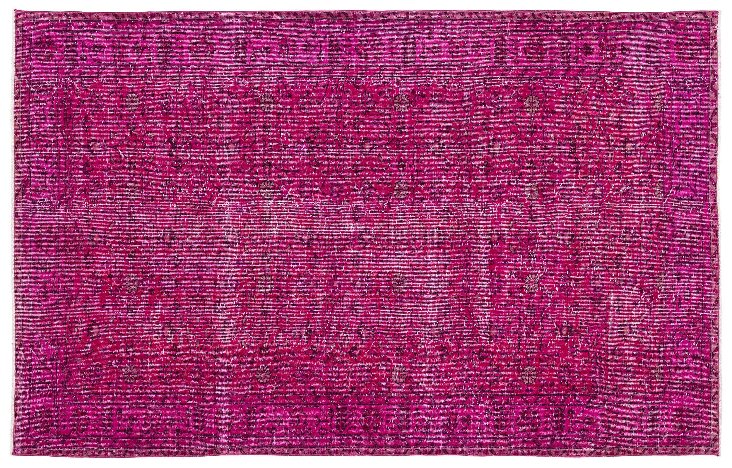 Fuchsia Over Dyed Vintage Rug 5'7'' x 8'10'' ft 170 x 269 cm