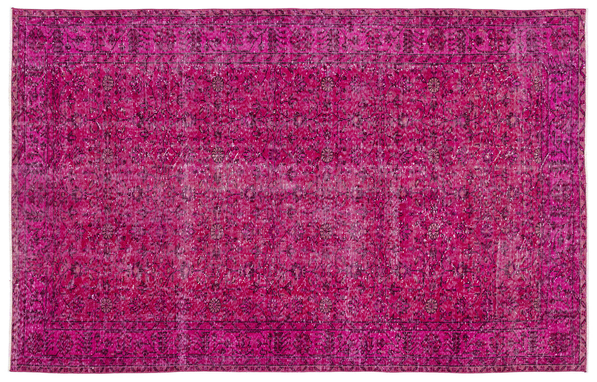 Fuchsia Over Dyed Vintage Rug 5&#39;7&#39;&#39; x 8&#39;10&#39;&#39; ft 170 x 269 cm