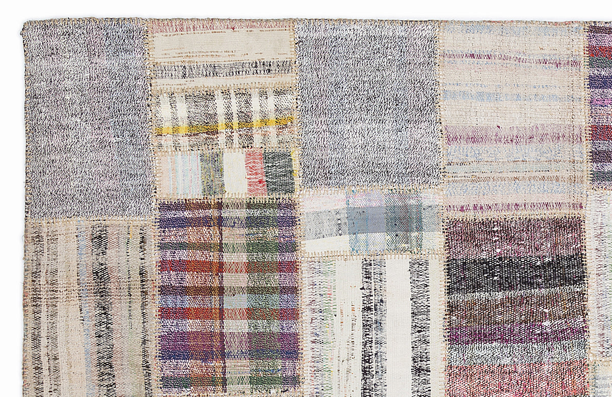 Striped Over Dyed Kilim Patchwork Unique Rug 5&#39;3&#39;&#39; x 7&#39;7&#39;&#39; ft 160 x 230 cm