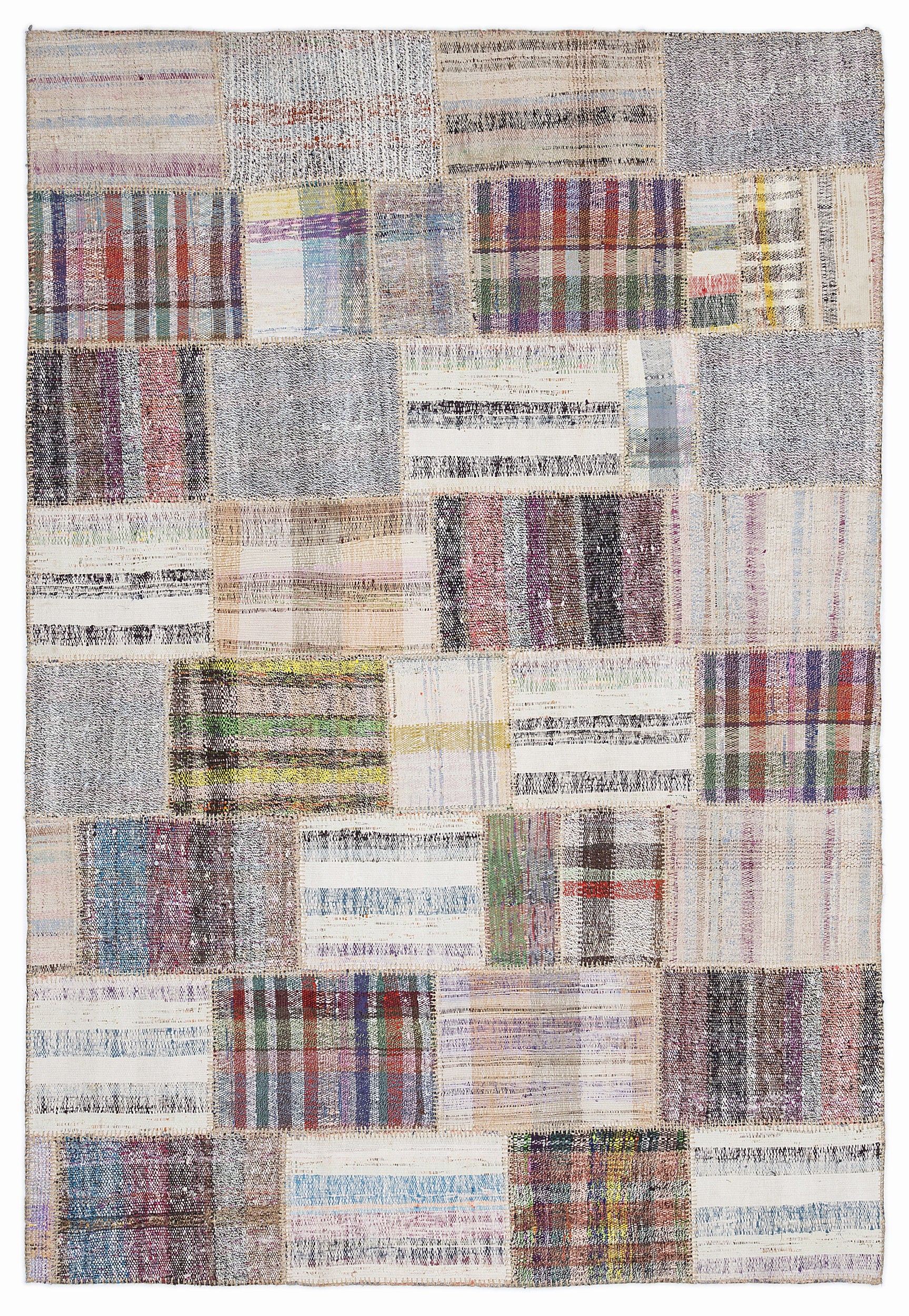 Striped Over Dyed Kilim Patchwork Unique Rug 5'3'' x 7'7'' ft 160 x 230 cm