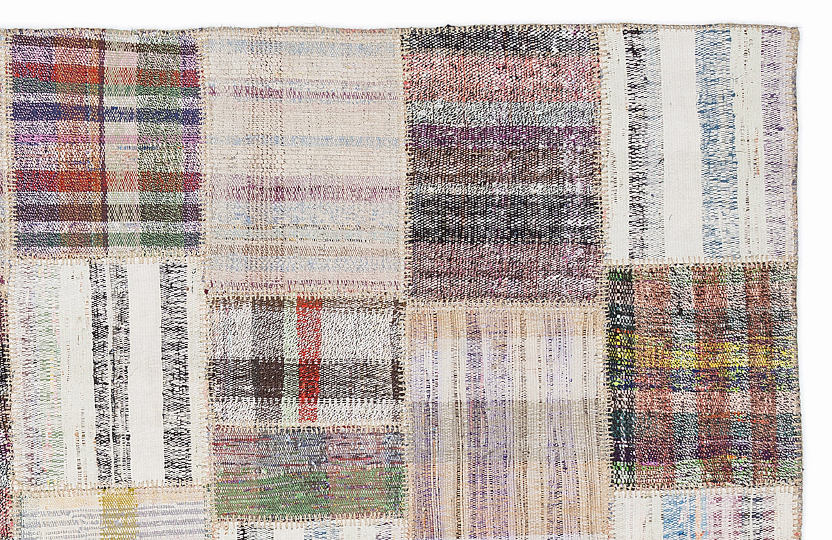 Striped Over Dyed Kilim Patchwork Unique Rug 5&#39;3&#39;&#39; x 7&#39;7&#39;&#39; ft 160 x 230 cm