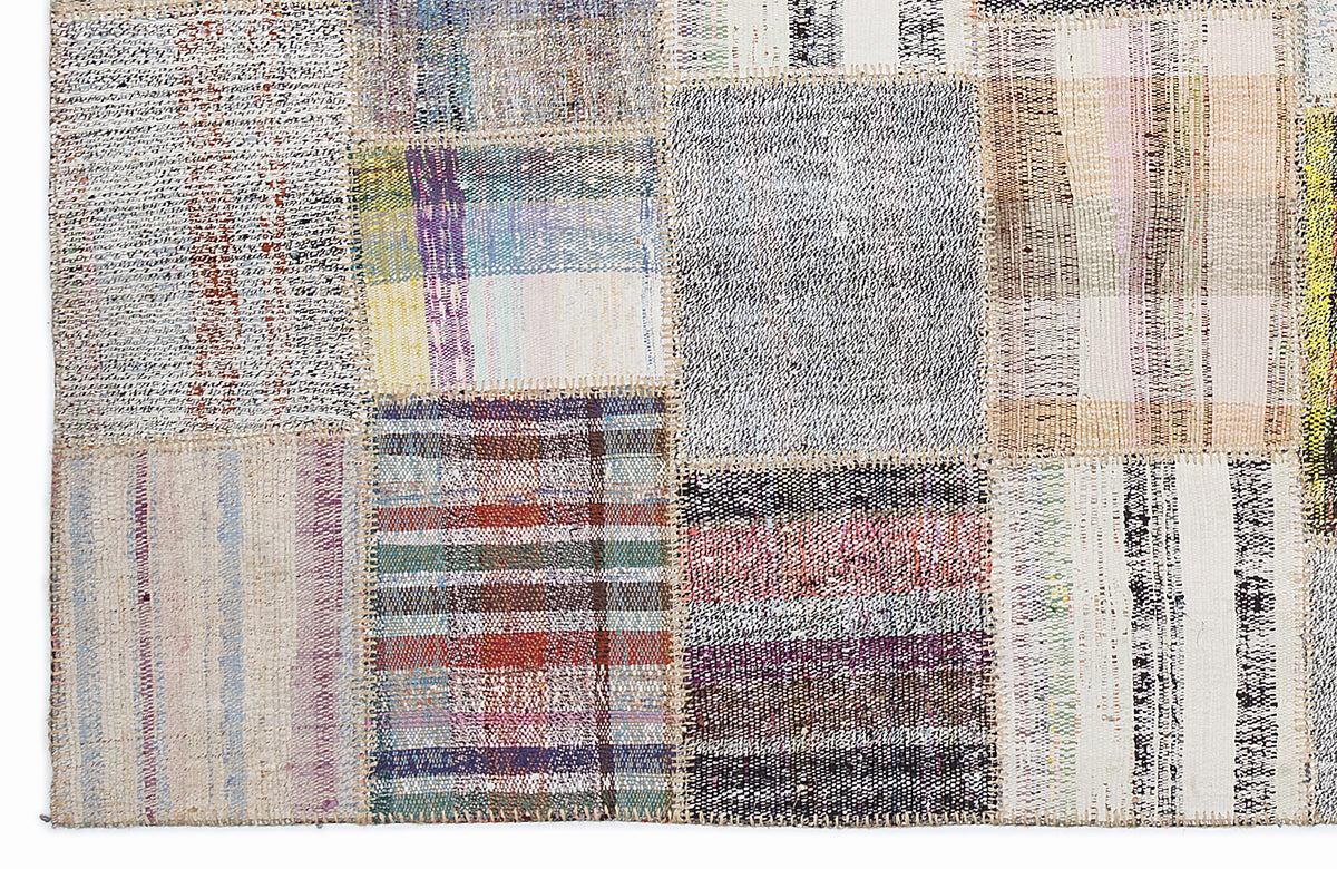 Striped Over Dyed Kilim Patchwork Unique Rug 5&#39;3&#39;&#39; x 7&#39;7&#39;&#39; ft 160 x 230 cm