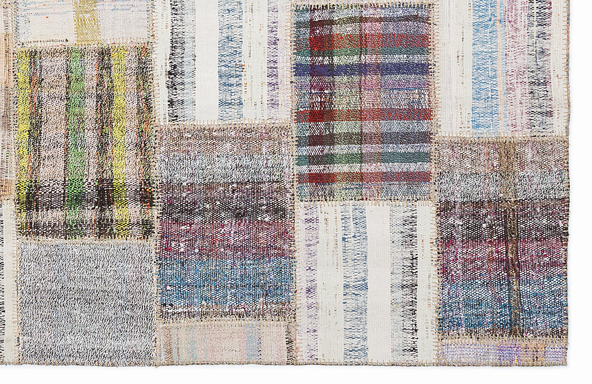 Striped Over Dyed Kilim Patchwork Unique Rug 5&#39;3&#39;&#39; x 7&#39;7&#39;&#39; ft 160 x 230 cm