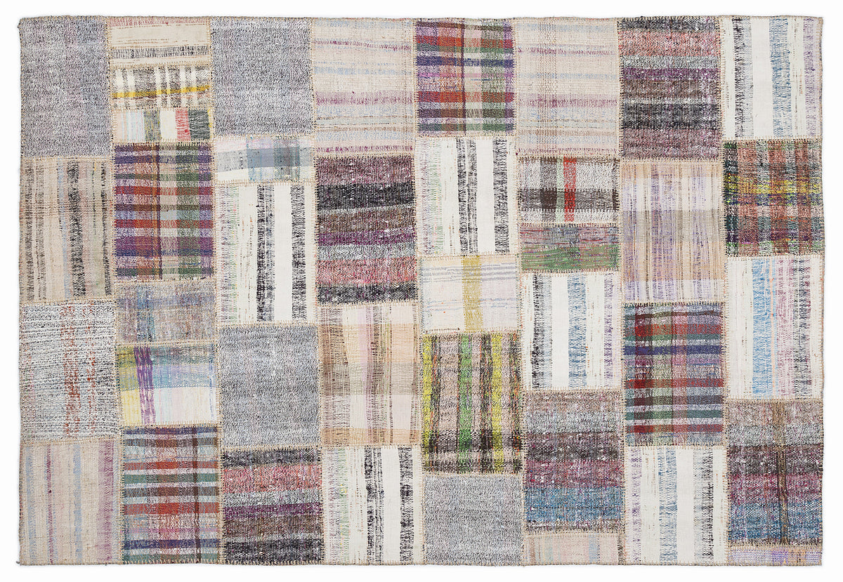 Striped Over Dyed Kilim Patchwork Unique Rug 5&#39;3&#39;&#39; x 7&#39;7&#39;&#39; ft 160 x 230 cm