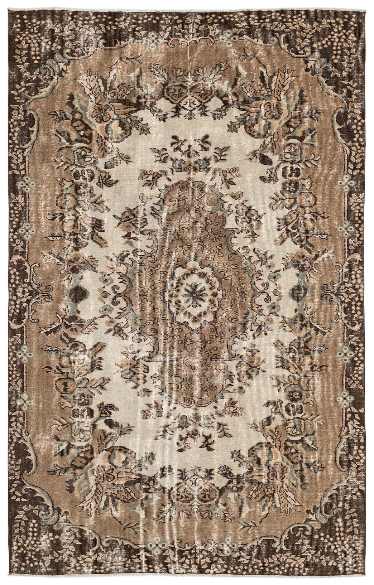 Brown Over Dyed Vintage Rug 5&#39;8&#39;&#39; x 9&#39;1&#39;&#39; ft 172 x 277 cm