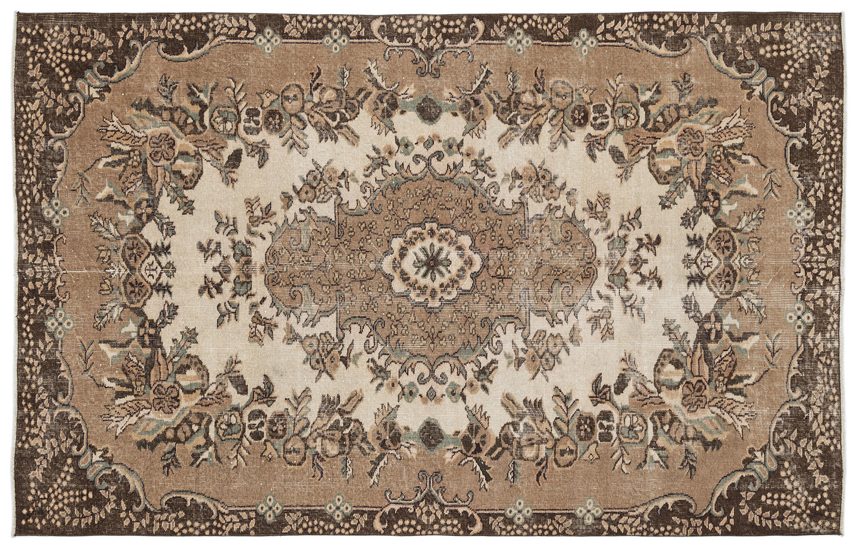 Brown Over Dyed Vintage Rug 5&#39;8&#39;&#39; x 9&#39;1&#39;&#39; ft 172 x 277 cm